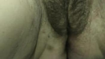 Filming Hairy Pussy Wife with Horn.