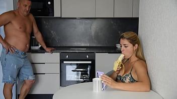 In the morning, I adored my wife after witnessing her consume a banana.