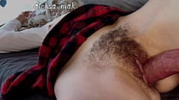 Close-up of an Asian milf's hairy, filthy pussy with cum within