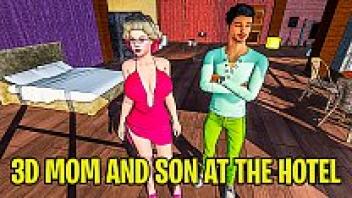 In the hotel room, 3D stepmother and stepson