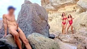 BEACH HANDJOB: I discovered the two gals flashing in the parking lot while on my excursion.