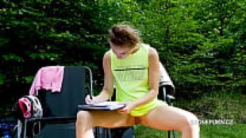 Nela, a young student, creates sultry upskirt porn.