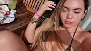 I'll expose my pussy at the restaurant while we have breakfast. Watch the entire video at bolivianamimi.tv.