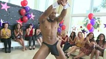 A group of mixed-race babes who are suckling and loving male strippers is called Dancing Bear.