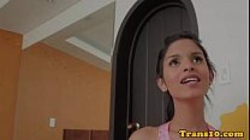 Adorable doggystyle for a petite Latina transsexual woman