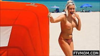 Milf naked on a public beach
