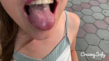 My naughty girlfriend, CreamySofy, surprised me with a miniskirt and a bold public blowjob.
