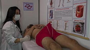 The nurse is thrilled by the patient's erection.