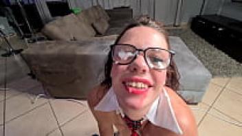 I sucked your cock and got cum all over my geeky glasses.
