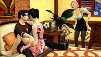 Asian threesome: a Japanese woman celebrates her husband's birthday with her closest friend.