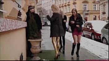 In their red love bus, three attractive women captured a lustful man on the streets and made love to him.