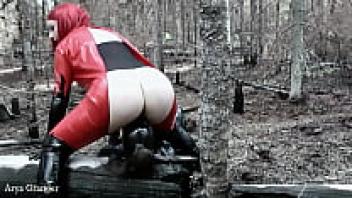 Arya Grander and a bdsm pair in a latex rubber fetish film