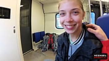 MihaNika69 and Michael Frost's POV Oral Cream Pie: A Real Public Blowjob in the Train