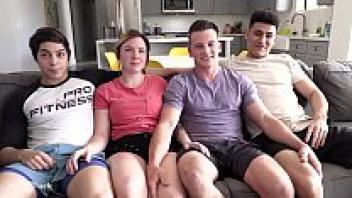 TEEN ORGY: first time rimming, huge cock splits holes!