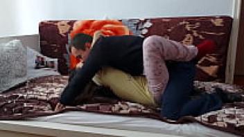 Romantic and passionate sex with a gorgeous brunette in socks