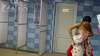 Voyeur shower with enormous tits