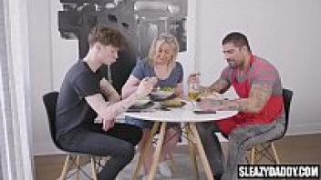 Behind stepmom's back, muscle stepdaddy has a crush on his gay stepson.
