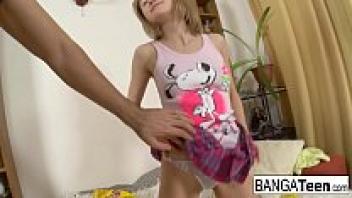 Adorable blonde teenager plays with toys and engages in anal intercourse