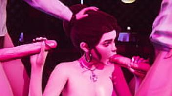 In a club, two dicks showered a student with love in this 3D anime hentai uncensored SFM.