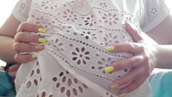 After school, my adorable stepsister plays with her enormous tits.