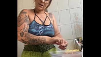 On the internet, a married woman records cooking videos, but in reality, all she wants is to flaunt her pussy.