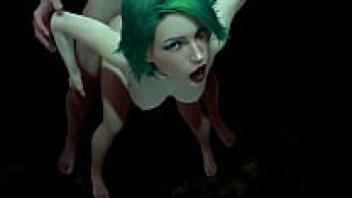 Hot Girl with Green Hair is Being Loved from Behind | 3D Porn
