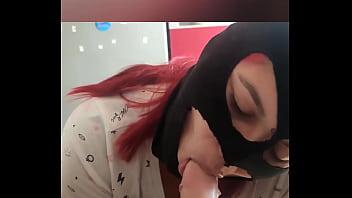 Cock sucking a submissive bitch swallows milk